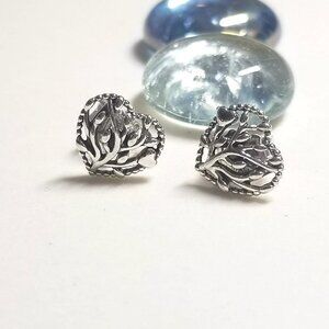 Authentic Pandora Tree Of Life Stud Earrings Sterling Silver Heart Shape Studs